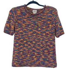 Koret City Blues Vintage‎ 90s Rainbow Knit Short Sleeve Shirt Size S Boho Artsy